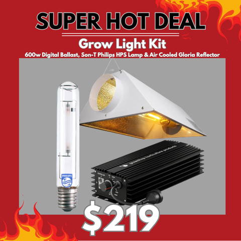 Grow Light Kit 600w Digital Ballast, Son-T Philips HPS Lamp & Air Cooled Gloria Reflector