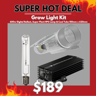 Grow Light Kit 600w Digital Ballast, Super Plant HPS Lamp & Cool Tube 150mm x 620mm