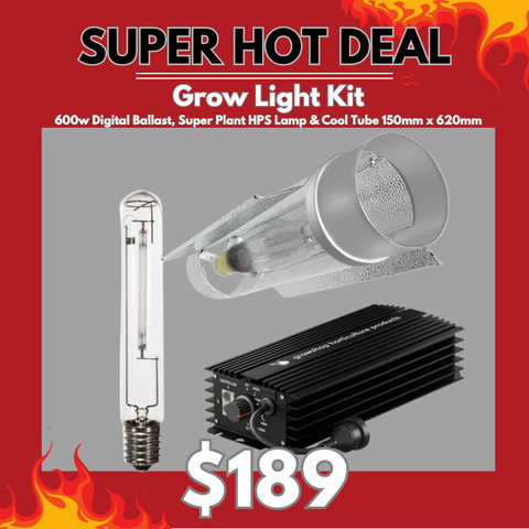 Grow Light Kit 600w Digital Ballast, Super Plant HPS Lamp & Cool Tube 150mm x 620mm
