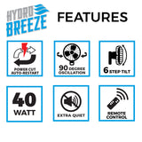 Fan 400mm Wall Mount Oscillating 3 Speed 40 watt with Remote control - Hydro Breeze
