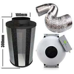 Carbon Filter Kit 100mm x 300mm - Centrifugal Fan with Speed Controller & 10 Metres of Ducting