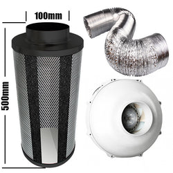 Carbon Filter Kit 100mm x 500mm - Centrifugal European Motor PK100 Fan & 10 Metres of Ducting