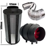 Carbon Filter Kit 125mm x 500mm - Mixed Flow Fan & 10 Metres of Ducting