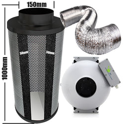 Carbon Filter Kit 150mm x 1000mm - Centrifugal Fan with Speed Controller & 10 Metres of Ducting
