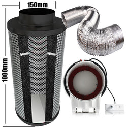 Carbon Filter Kit 150mm x 1000mm - Super Silent Mixed Flow Fan with Speed Controller & 10 Metres of Ducting