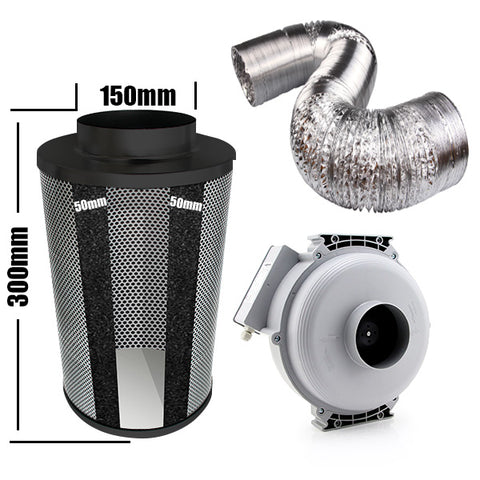 Carbon Filter Kit 150mm x 300mm - Centrifugal Fan with Speed Controller & 10 Metres of Ducting