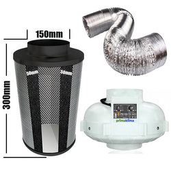 Carbon Filter Kit 150mm x 300mm - Centrifugal Temp & Speed adjustable PK150TC Fan & 10 Metres of Ducting