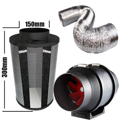 Carbon Filter Kit 150mm x 300mm - Mixed Flow Fan & 10 Metres of Ducting