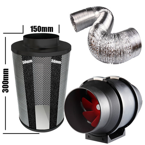 Carbon Filter Kit 150mm x 300mm - Mixed Flow Fan & 10 Metres of Ducting