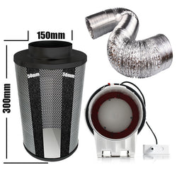 Carbon Filter Kit 150mm x 300mm - Super Silent Mixed Flow Fan with Speed Controller & 10 Metres of Ducting