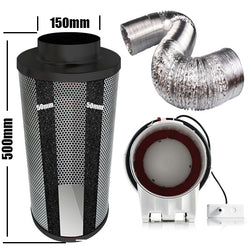 Carbon Filter Kit 150mm x 500mm - Super Silent Mixed Flow Fan with Speed Controller & 10 Metres of Ducting