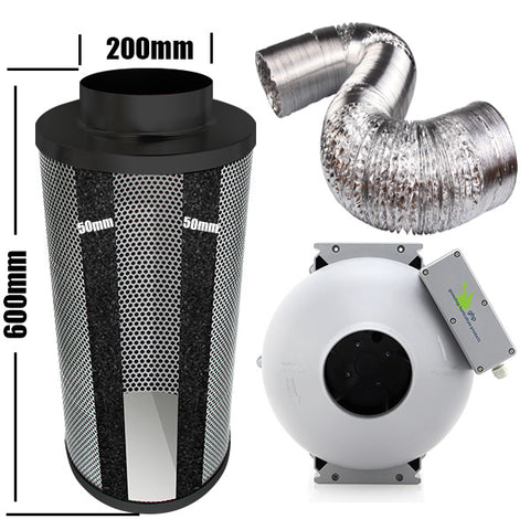 Carbon Filter Kit 200mm x 600mm - Centrifugal Fan with Speed Controller & 10 Metres of Ducting