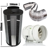 Carbon Filter Kit 200mm x 600mm - 200mm Mixed Flow Fan with Speed Controller & 10 Metres of Ducting