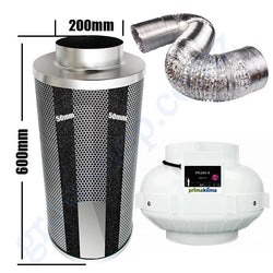 Carbon Filter Kit 200mm x 600mm - Centrifugal European Motor PK200 Fan & 10 Metres of Ducting