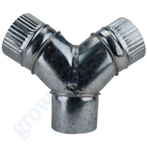 Reducing 3 way Y Ducting Connector 2 x 150mm 1 x 200mm connection Galvanised steel