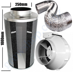 Carbon Filter Kit 250mm x 1000mm - Centrifugal European Motor PK250 Fan & 10 Metres of Ducting