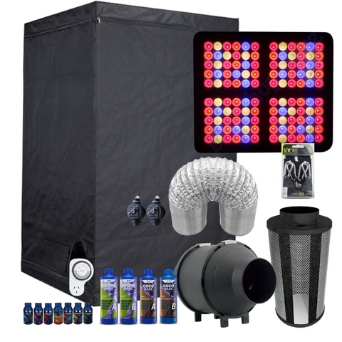 Grow Tent Starter Budget LED Kit 1.2 Metre - 600w LED Set - 100mm Fan & Carbon