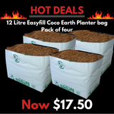 12 Litre - Pack of 4 - Coco Earth 100% Organic with Easyfil Planter Bag - Galuku