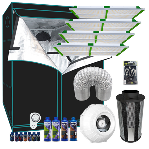Grow Tent Starter LED Kit 2.0 x 2.0 Metre - 4 x 400w LED Light Model Q - 200mm Fan & Carbon