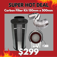 Carbon Filter Kit 150mm x 500mm - Super Silent Mixed Flow Fan with Speed Controller & 10 Metres of Ducting