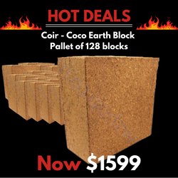 Coir - Coco Earth Block 4.5 Kg expands to 60 Litres plus hydrated - Pallet of 128  - Galuku