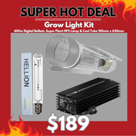 Grow Light Kit 600w Digital Ballast, Super Plant HPS Lamp & Cool Tube 150mm - Hellion