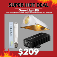 Grow Light Kit 600w Digital Ballast, Super Plant HPS Lamp & Air Cooled Gloria Reflector - Hellion