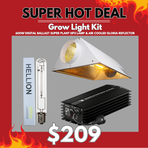 Grow Light Kit 600w Digital Ballast, Super Plant HPS Lamp & Air Cooled Gloria Reflector - Hellion