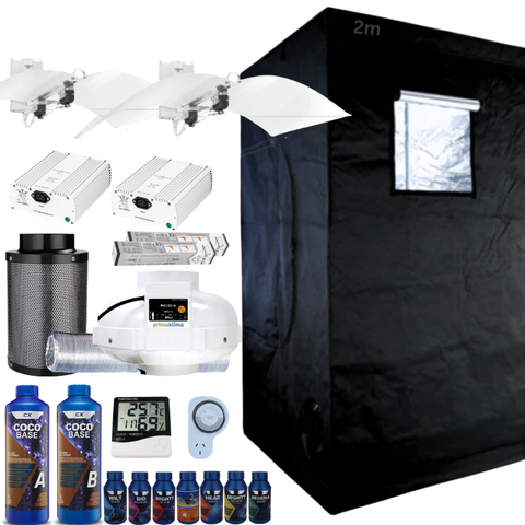 Grow Tent Kit 2.4 x 1.2 Metre Hellion 2 x 750w HPS Light Sets 150mm Fan & Carbon