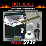 Grow Tent Starter LED Kit 1.2 Metre - 400w LED Light Model C - 125mm Fan & Carbon