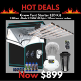 Grow Tent Starter LED Kit 1.2 Metre - Model X 350w LED Light - 125mm Fan & Carbon