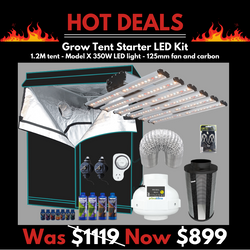 Grow Tent Starter Model X 350w LED Kit 1.2 Metre - Model X 350w LED Light - 125mm Fan & Carbon