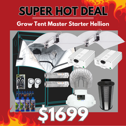 Grow Tent Master Starter Hellion Kit 2.4 x 1.2 Metre - 2 x 750w UHF Light Set - 150mm Temp & Speed Fan & Carbon