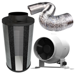 Kit Carbon Filter 100mm x 300mm, 10 Metre Ducting & 100mm EC Mixed flow speed adjustable Fan