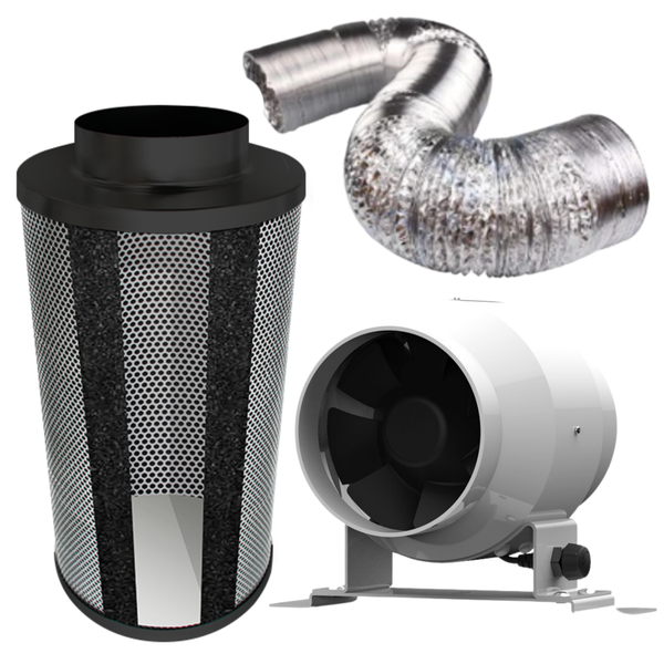 Carbon Filter Kit 100mm x 300mm - EC Mixed Flow Fan with Precise 0-10v Speed Controller & 10 Metres of Ducting