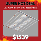 LED 900w 8 Bar + 2 bar UV Booster bars - Dimmable full spectrum LM301H grow light