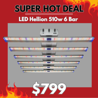LED Grow Light Hellion 510w 6 Bar - 3 Channel Controllable Spectrum Veg-Bloom-UV - LM301H