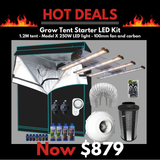 Grow Tent Starter LED Kit 1 Metre - Model X 250w LED Light - 100mm Fan & Carbon