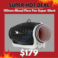 150mm Mixed Flow Fan Super Silent - 530 Cubic Metres Per Hour with Speed Controller