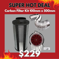 Carbon Filter Kit 100mm x 500mm - Super Silent Mixed Flow Fan with Speed Controller & 10 Metres of Ducting