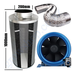 Kit Carbon Filter 200mm x 1000mm, 10 Metre Ducting & 200mm EC Fan speed adjustable