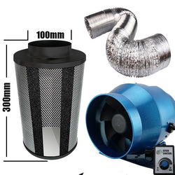 Kit Carbon Filter 100mm x 300mm, 10 Metre Ducting & 100mm EC Mixed flow speed adjustable Fan