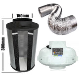 Kit Carbon Filter 150mm x 300mm, 10 Metre Ducting & 150mm Centrifugal Plastic PK150TC Temp & Speed adjustable