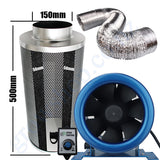 Kit Carbon Filter 150mm x 500mm, 10 Metre Ducting & 150mm EC Fan speed adjustable