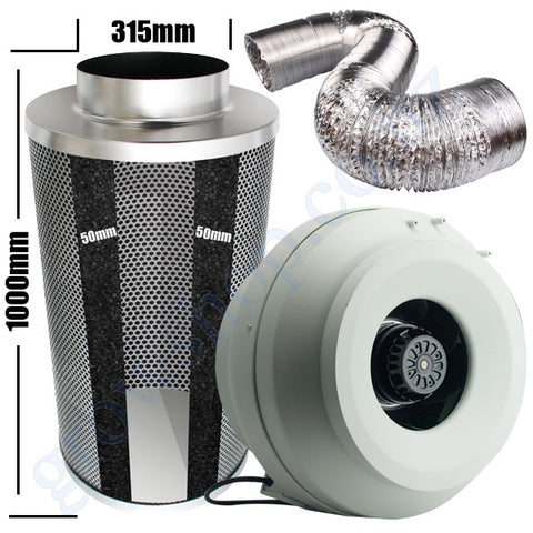 Kit Carbon Filter 315mm x 1000mm - 315mm Centrifugal European Motor Plastic Fan & 10 Metres of Ducting